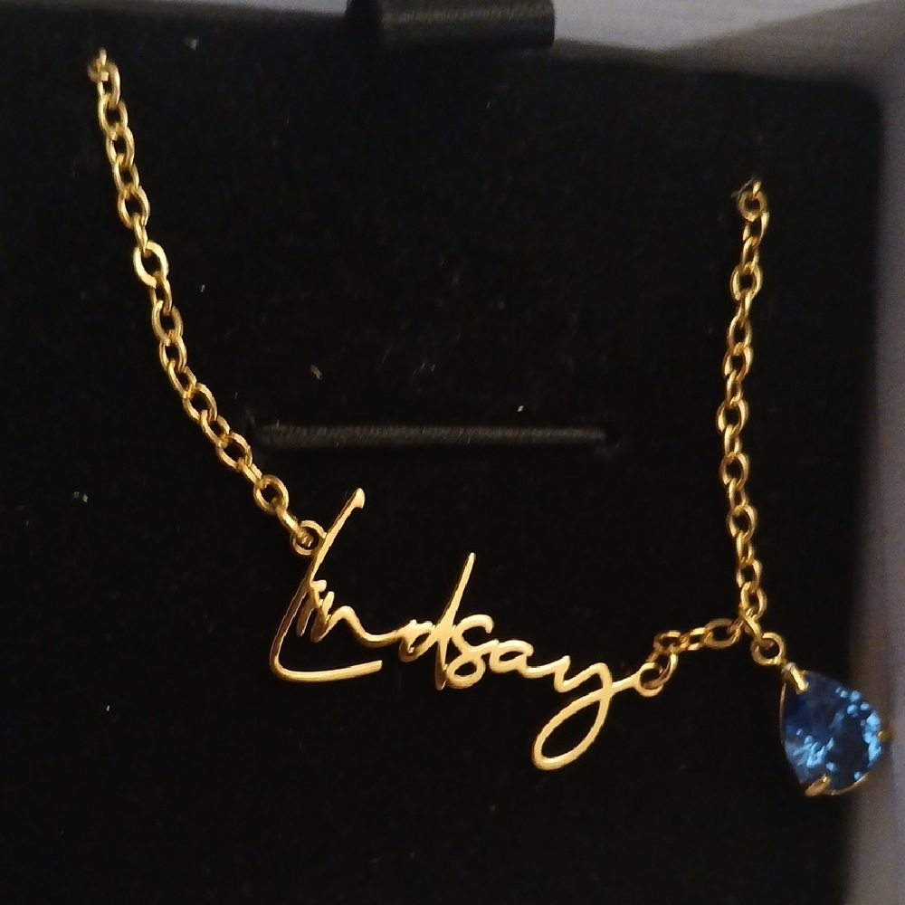 Lindsay Blue Sapphire Name Necklace